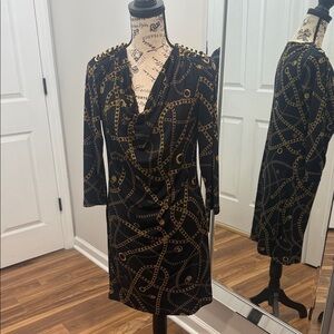 Michael Kors Elegant Black and Gold Chain Print Dress